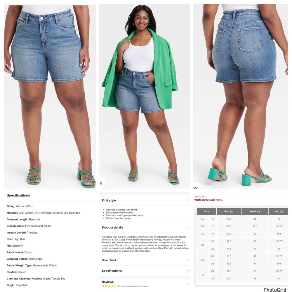 Ava and Viv 26 plus size medium wash high waist Bermuda shorts NWT